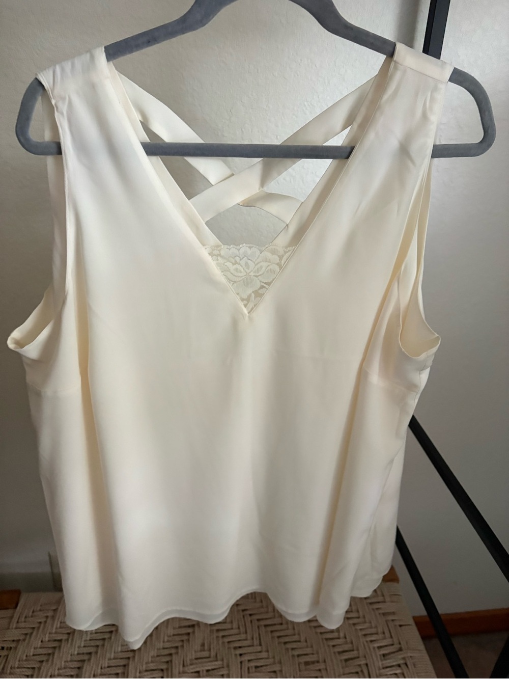 Lane Bryant Cream Crisscross Lace-Trim Sleeveless Top